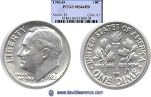 image for: 1982-D 10c PCGS MS64 FB