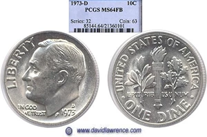 image for: 1973-D 10c PCGS MS64 FB