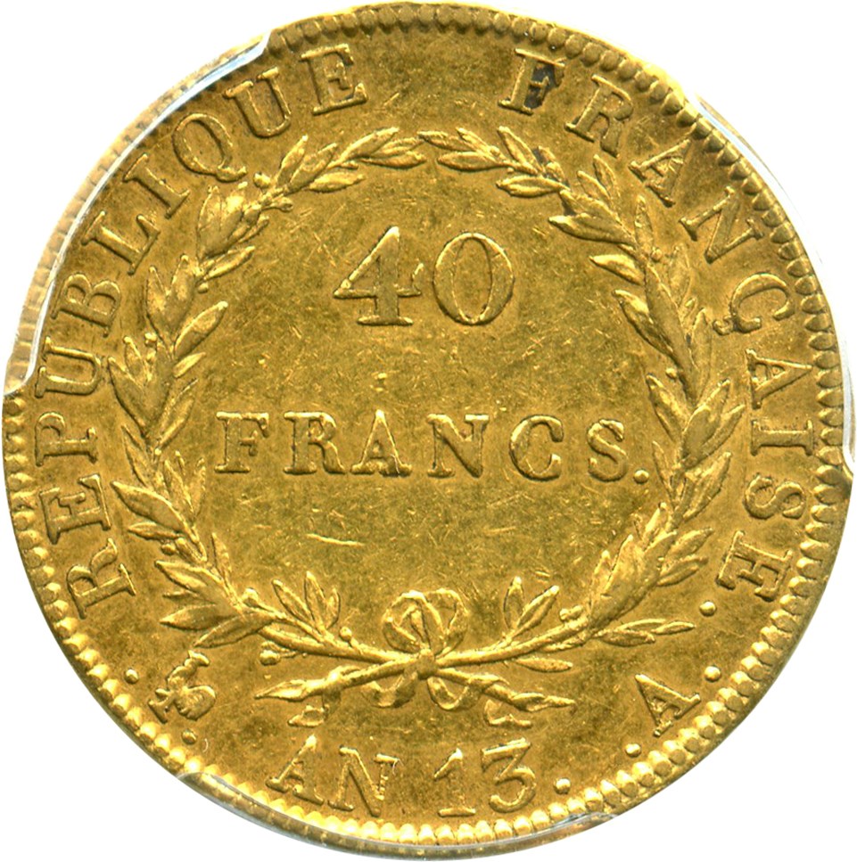 image for: France: AN13-A Gold 40 Franc PCGS AU53 (KM-664.1)