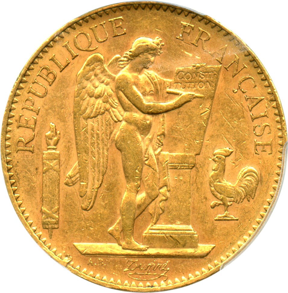 image for: France: 1907-A Gold 100 Franc PCGS AU55 (KM-858) .9334oz Gold