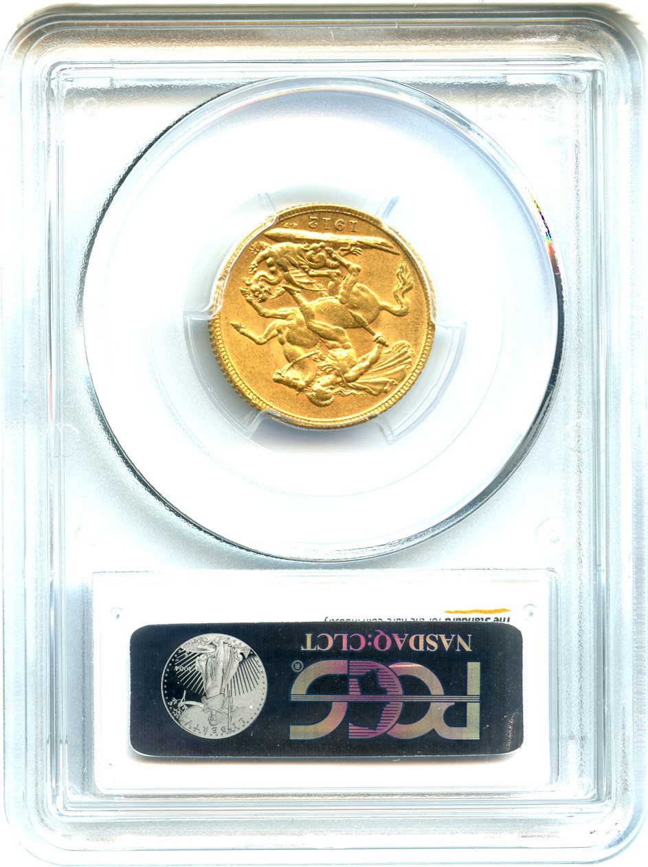 image for: Great Britain: 1912 Gold Sovereign PCGS AU58 (S-3996, KM-820) .2354oz Gold - No Reserve!