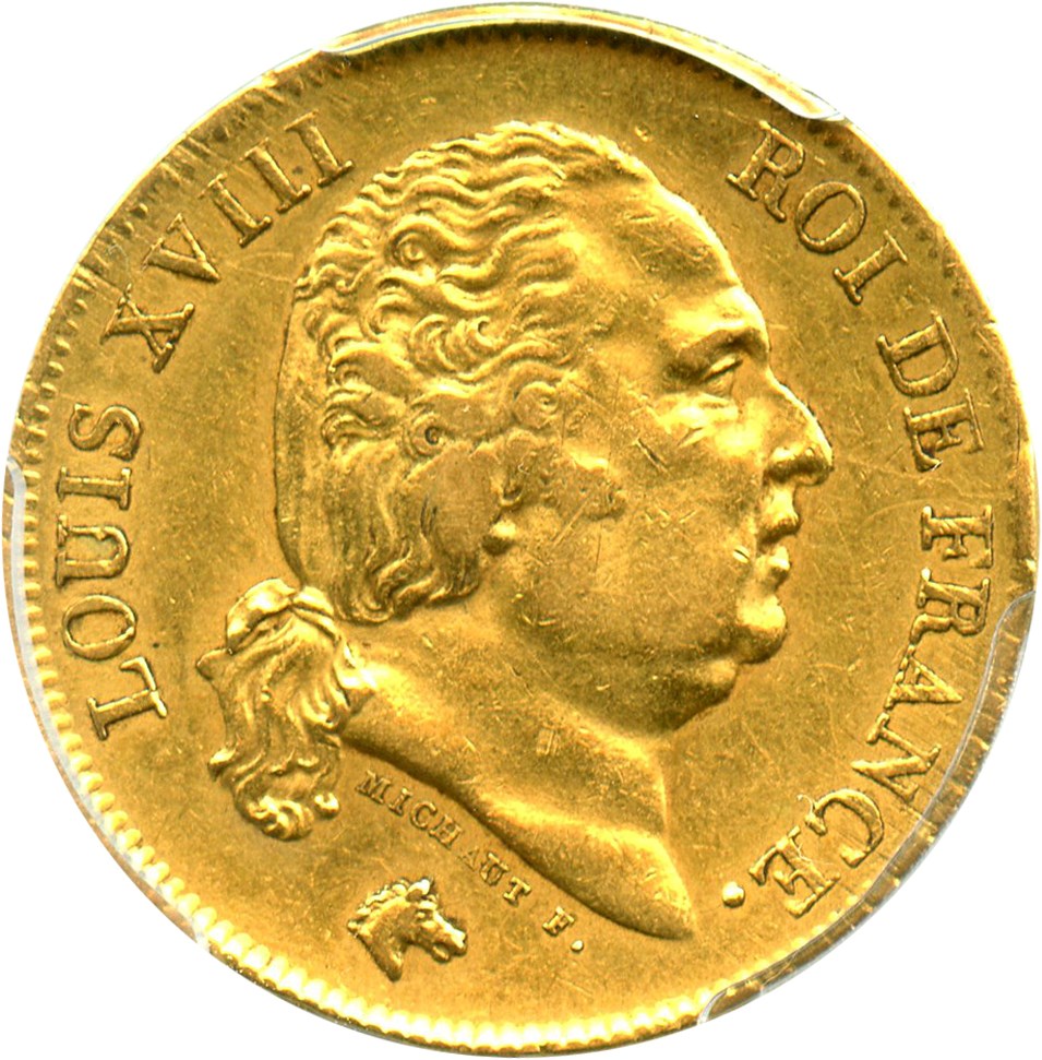 image for: France: 1818-W Gold 40 Franc PCGS XF45 (KM-713.6) .3734oz Gold