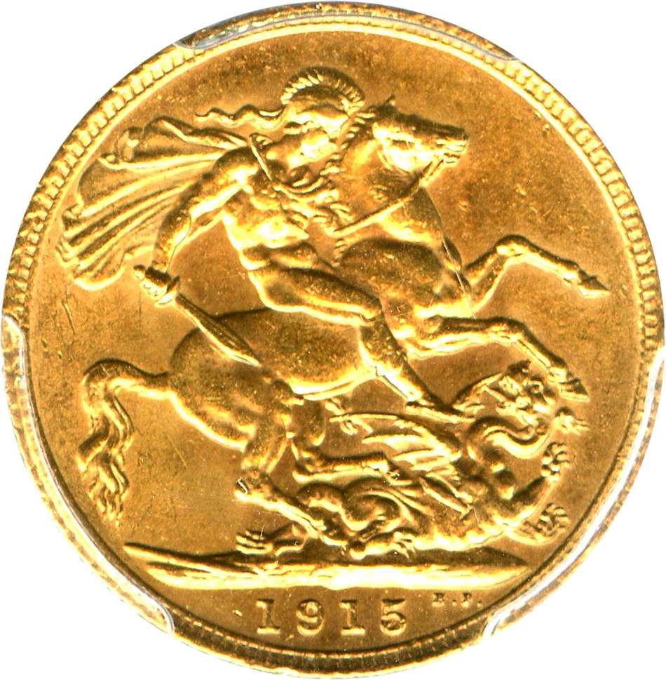 image for: Great Britain: 1915 Gold Sovereign PCGS MS62 (S-3996, KM-820) .2355oz Gold