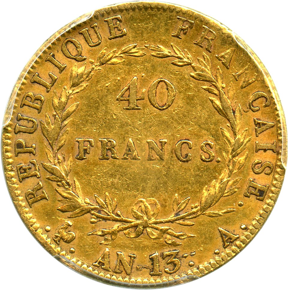 image for: France: AN13-A Gold 40 Franc PCGS AU53 (KM-664.1)
