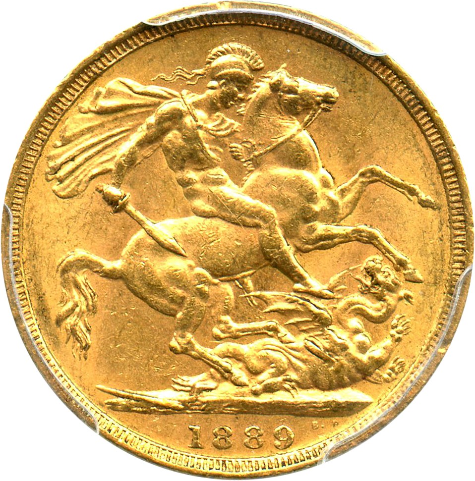 image for: Great Britain: 1889 Gold Sovereign PCGS AU55 (S-3866B, KM-767) .2355oz Gold
