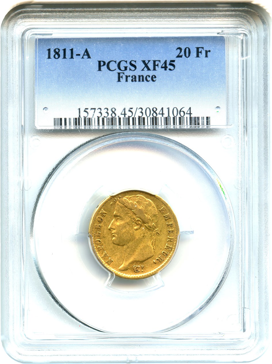 image for: France: 1811-A Gold 20 Franc PCGS XF45 (KM-695.1) .1867oz Gold