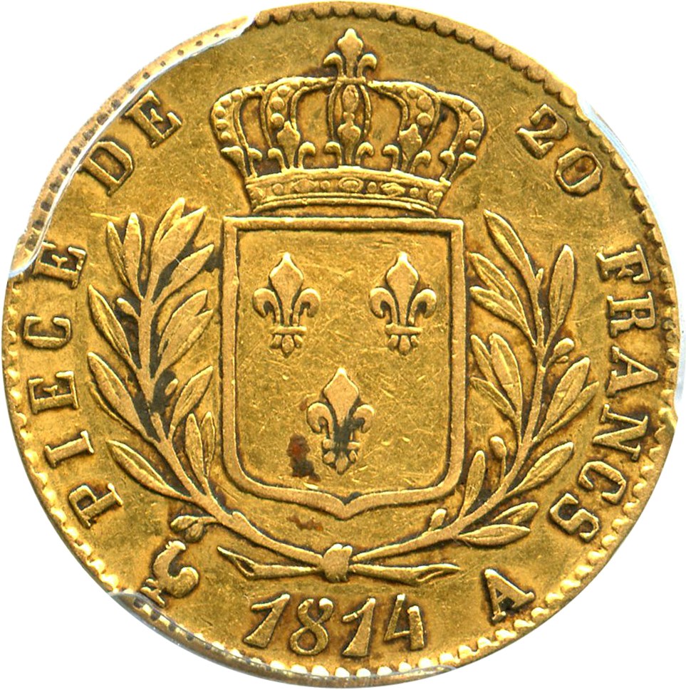 1814-A     20 Fr Louis XVIII       MS (KM-706.1) thumbnail 2