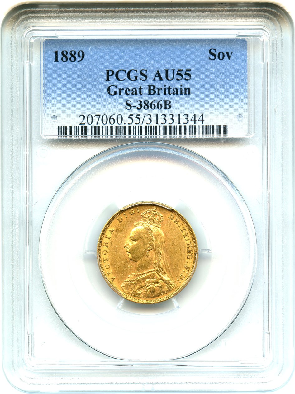 image for: Great Britain: 1889 Gold Sovereign PCGS AU55 (S-3866B, KM-767) .2355oz Gold
