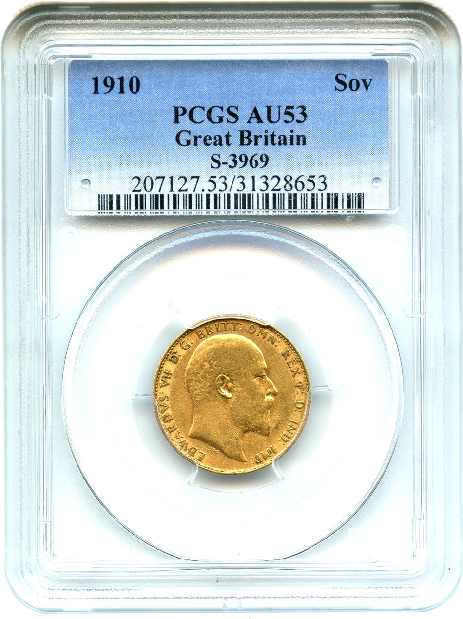 image for: Great Britain: 1910 Gold Sovereign PCGS AU53 (S-3969, KM-805) .2354oz Gold - No Reserve!