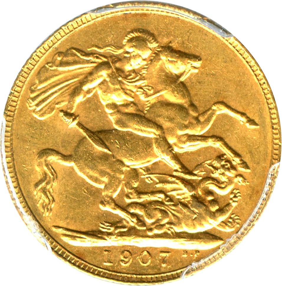 image for: Great Britain: 1907 Gold Sovereign PCGS AU58 (S-3969, KM-805) .2354oz Gold