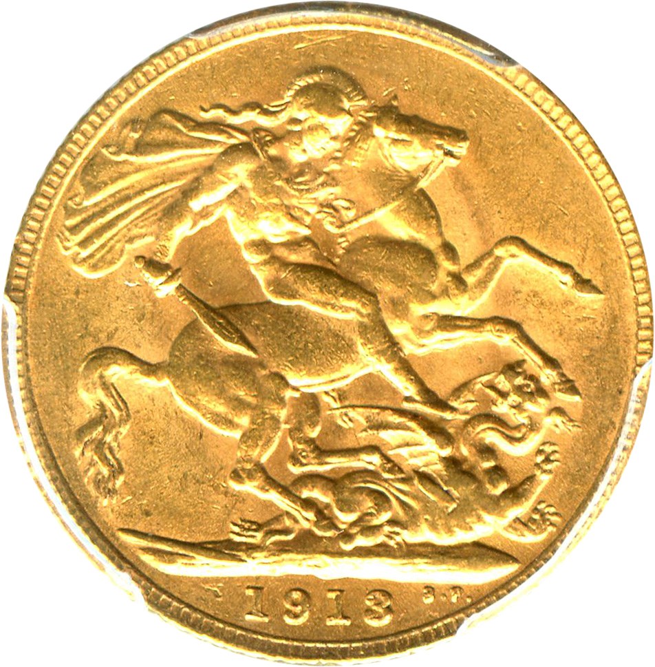 image for: Great Britain: 1913 Gold Sovereign PCGS AU58 (S-3996, KM-820) .2355oz Gold