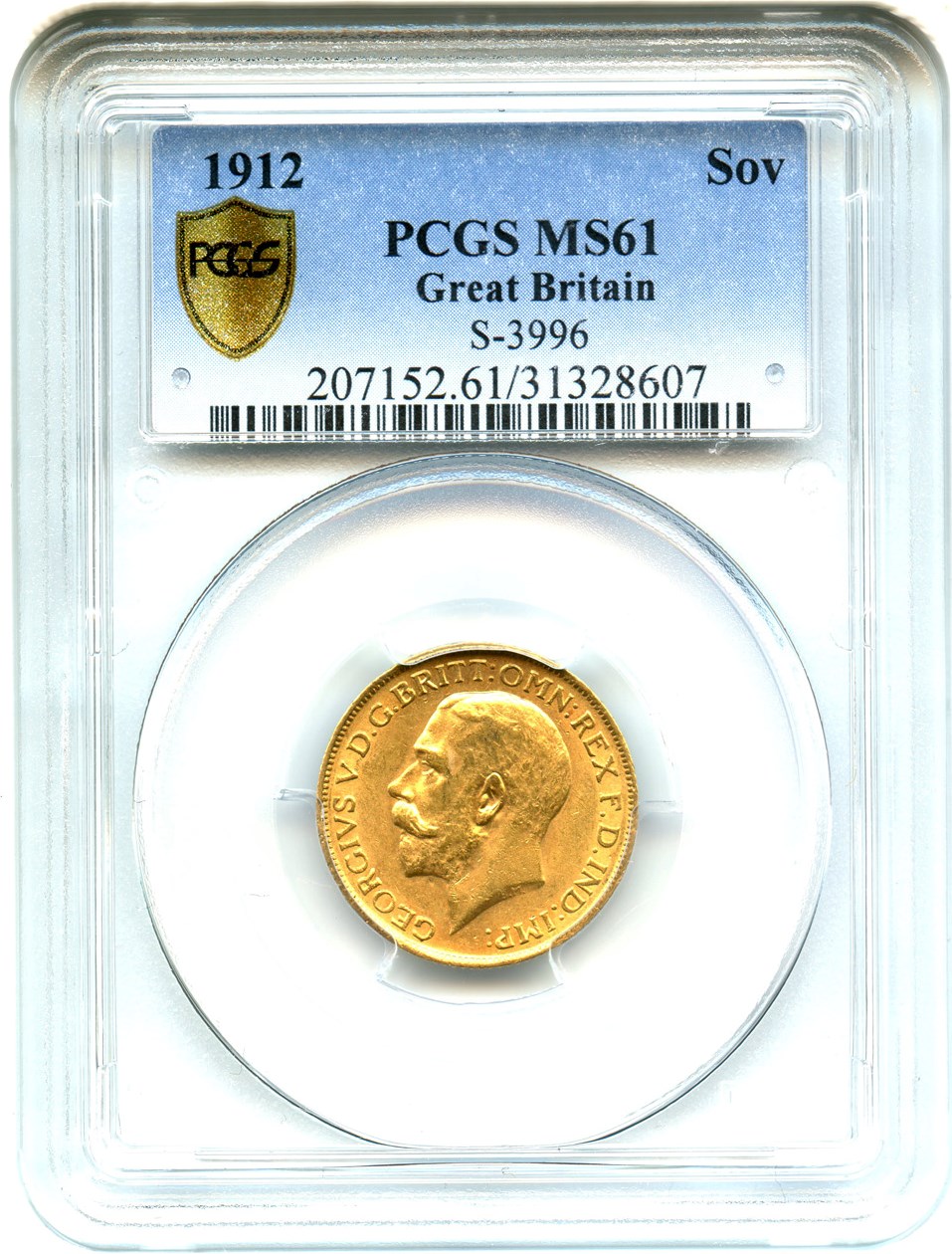 image for: Great Britain: 1912 Gold Sovereign PCGS MS61 (S-3996, KM-820) .2354oz Gold