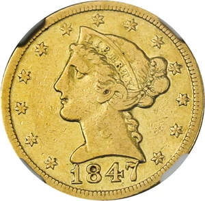image for: 1847-D $5 NGC VF25