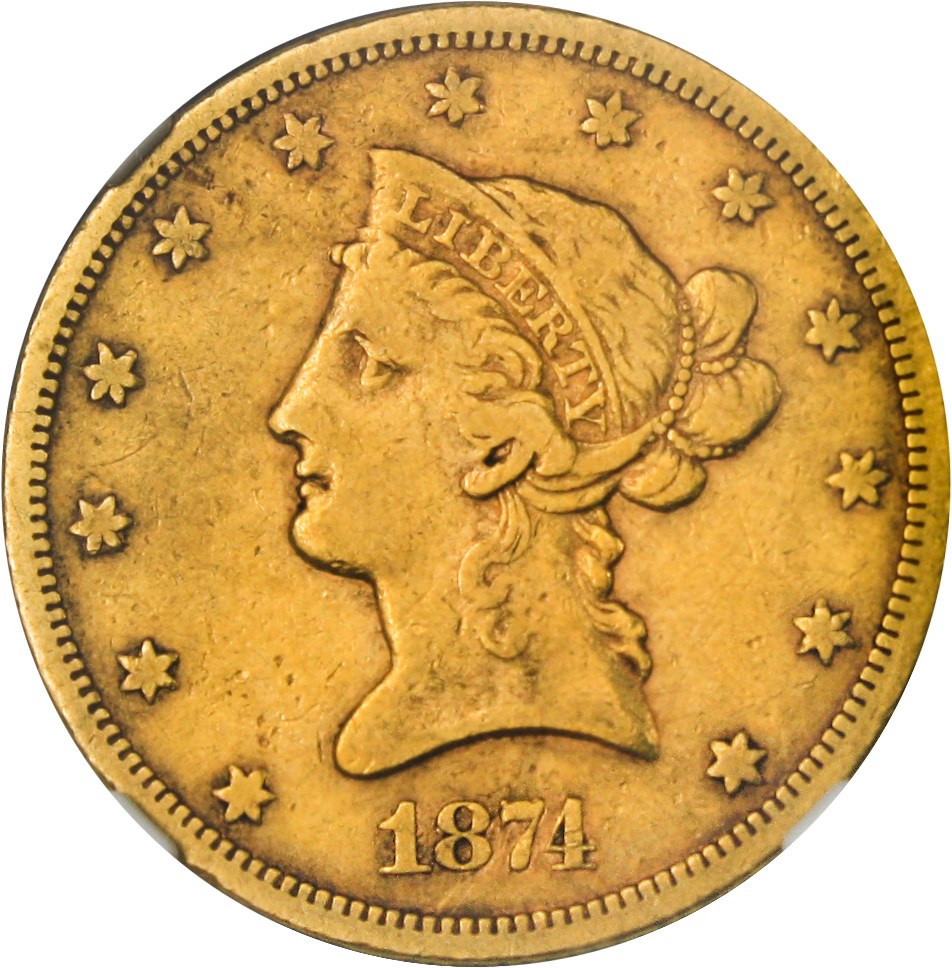 image for: 1874-S $10 NGC/CAC VF20 - No Reserve!
