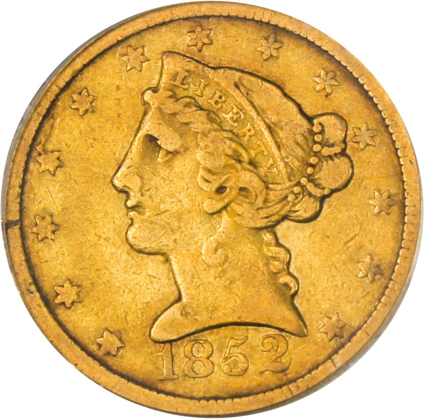 image for: 1852-C $5 PCGS/CAC VF25