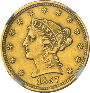 image for: 1857-O $2 1/2 NGC/CAC AU58
