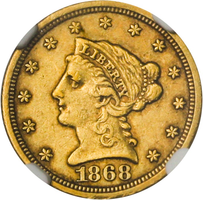 image for: 1868-S $2 1/2 NGC AU50 - No Reserve!