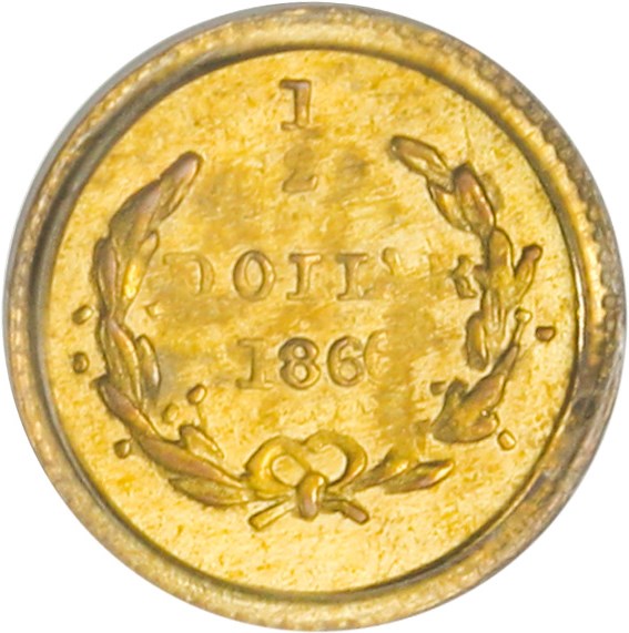 image for: California Fractional Gold: 1866 50c PCGS MS63 (BG-1006, OGH)