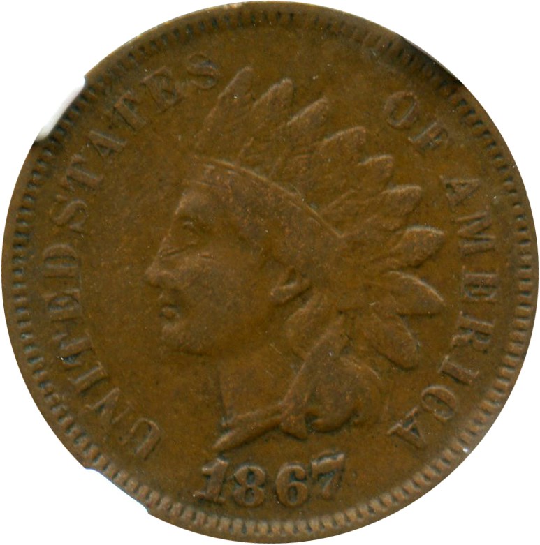 image for: 1867/67 1c NGC VF20 BN (Doubled Date, FS-301)