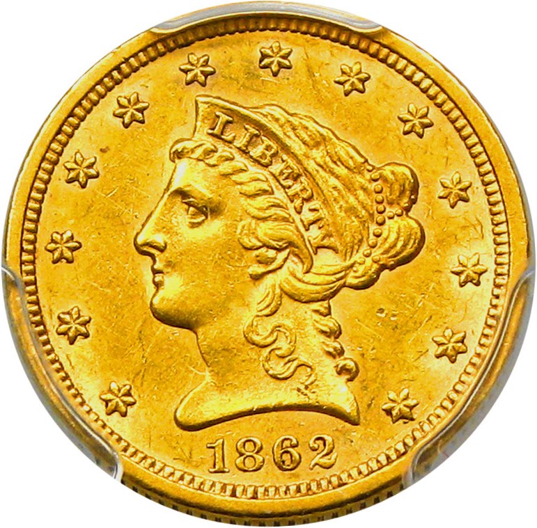 image for: 1862 $2 1/2 PCGS AU58 - No Reserve!