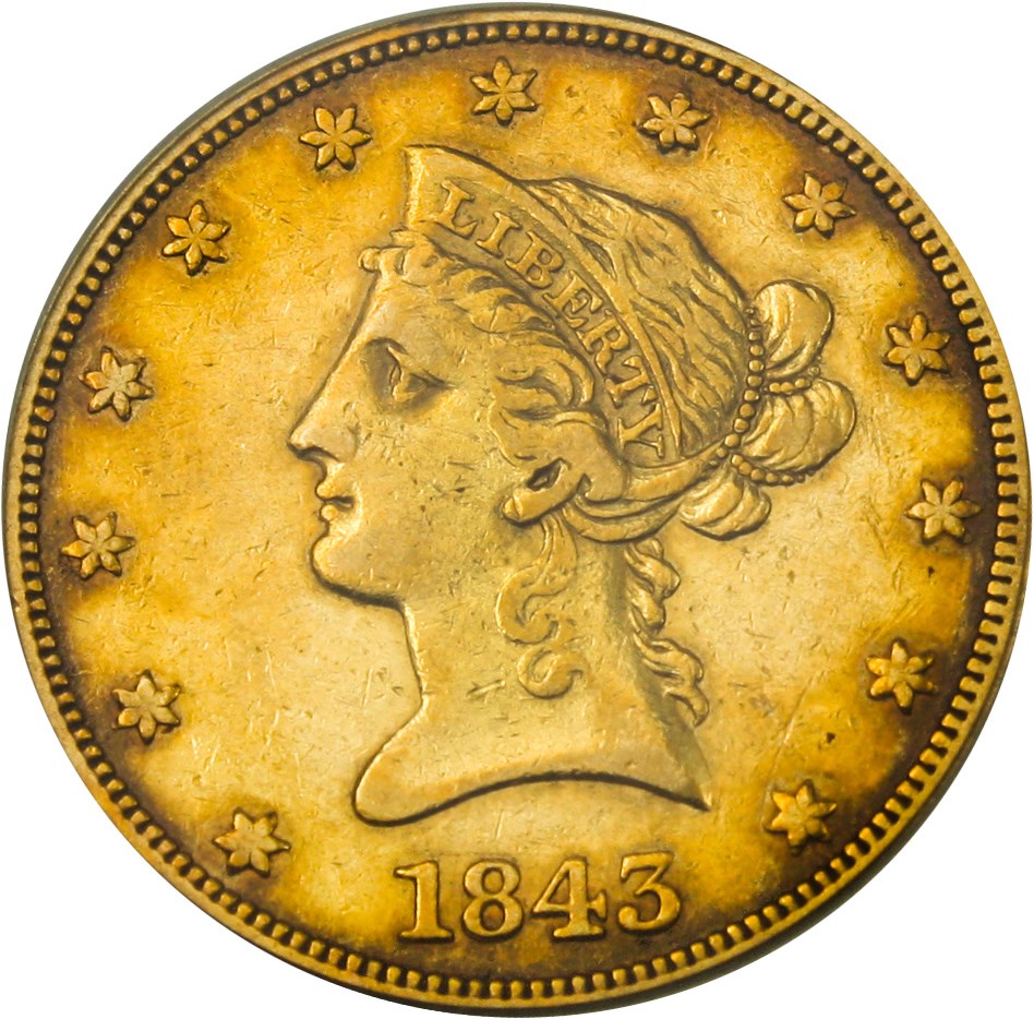 image for: 1843 $10 PCGS VF30 (OGH)
