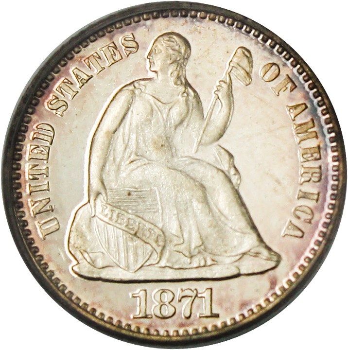 image for: 1871 H10c PCGS/CAC Proof 64