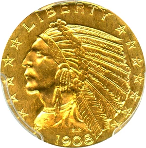 image for: 1908-D $5 PCGS MS63
