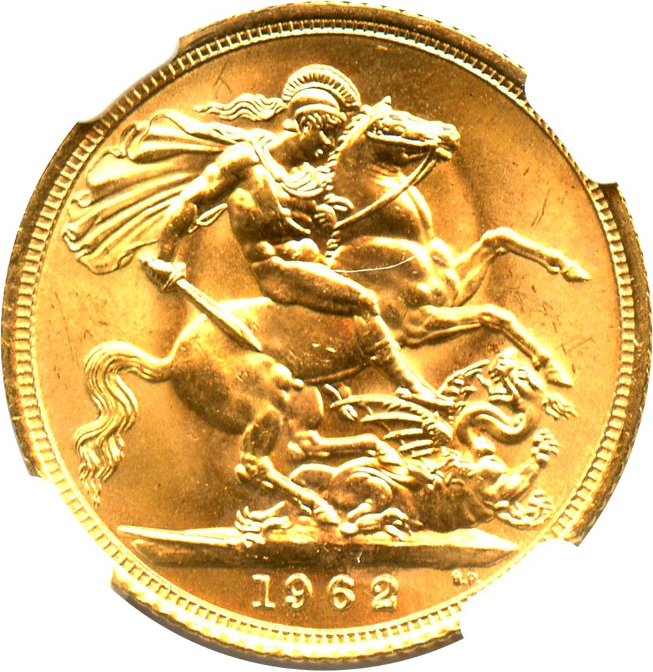 image for: Great Britain: 1962 Sovereign NGC MS64 (KM#908) 0.2354 oz Gold