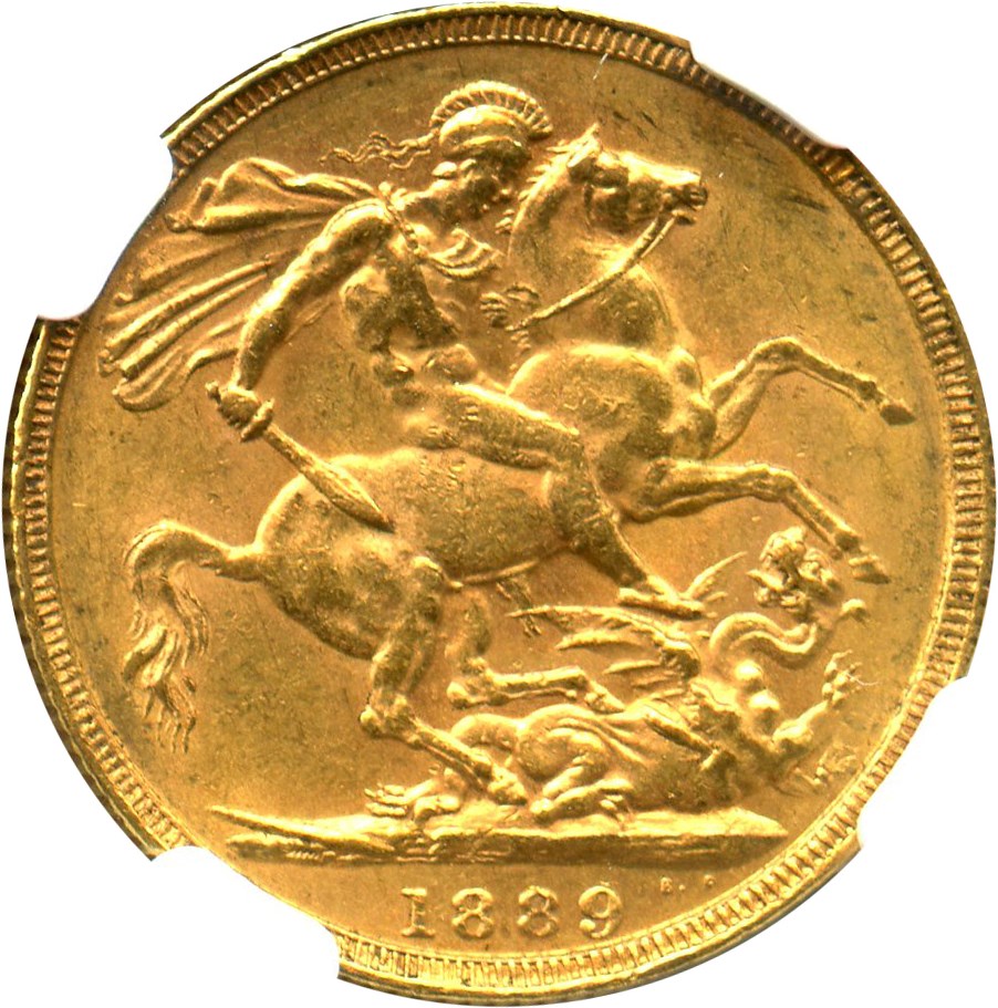 image for: Great Britain: 1889 Sovereign NGC AU53 (KM#767) 0.2354 oz Gold