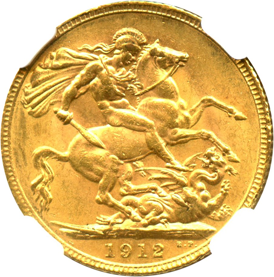 image for: Great Britain: 1912 Sovereign NGC MS62 (KM#820) 0.2354 oz Gold