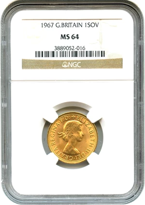image for: Great Britain: 1967 Sovereign NGC MS64 (KM#908) 0.2354 oz Gold