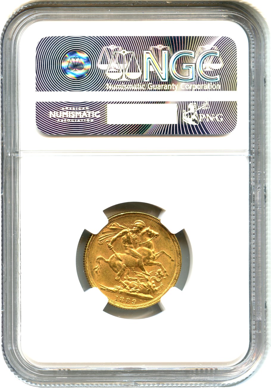 image for: Great Britain: 1889 Sovereign NGC AU53 (KM#767) 0.2354 oz Gold