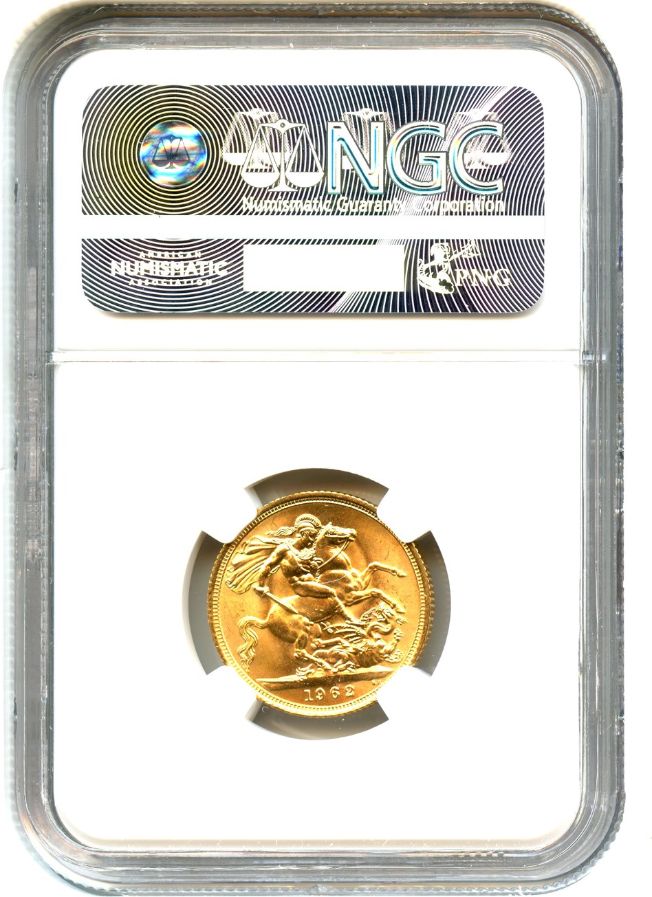 image for: Great Britain: 1962 Sovereign NGC MS64 (KM#908) 0.2354 oz Gold