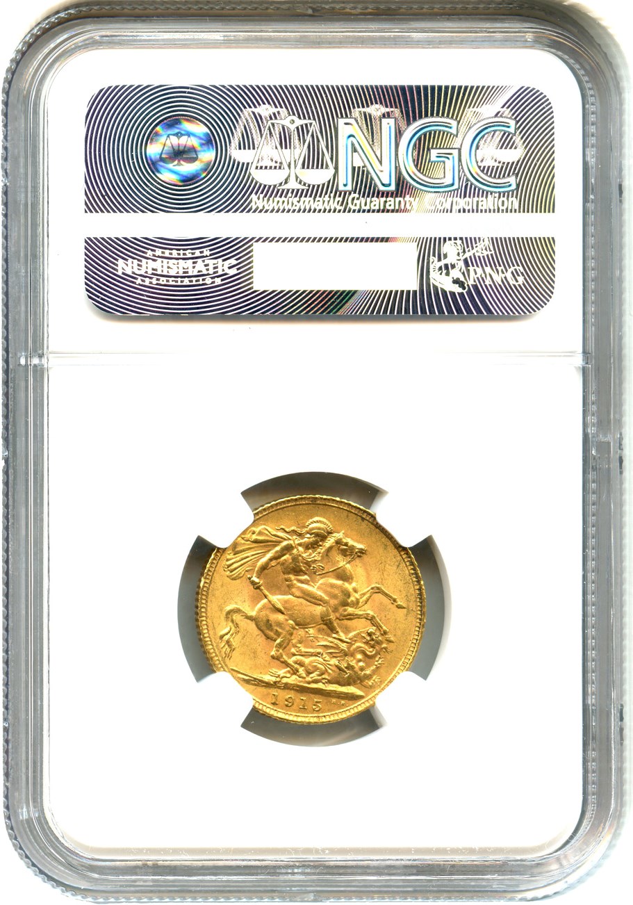 image for: Great Britain: 1915 Sovereign NGC MS63 (KM#820) 0.2354 oz Gold - Vault Value!