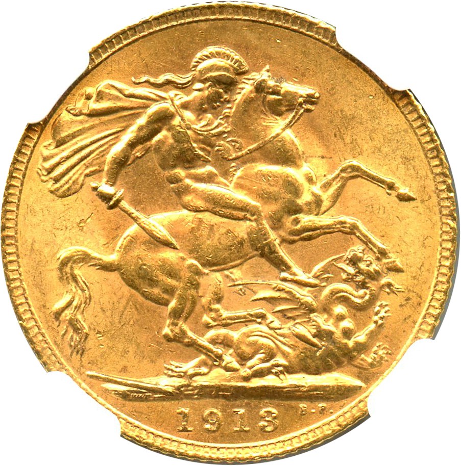 image for: Great Britain: 1913 Sovereign NGC MS62 (KM#820) 0.2354 oz Gold - No Reserve!