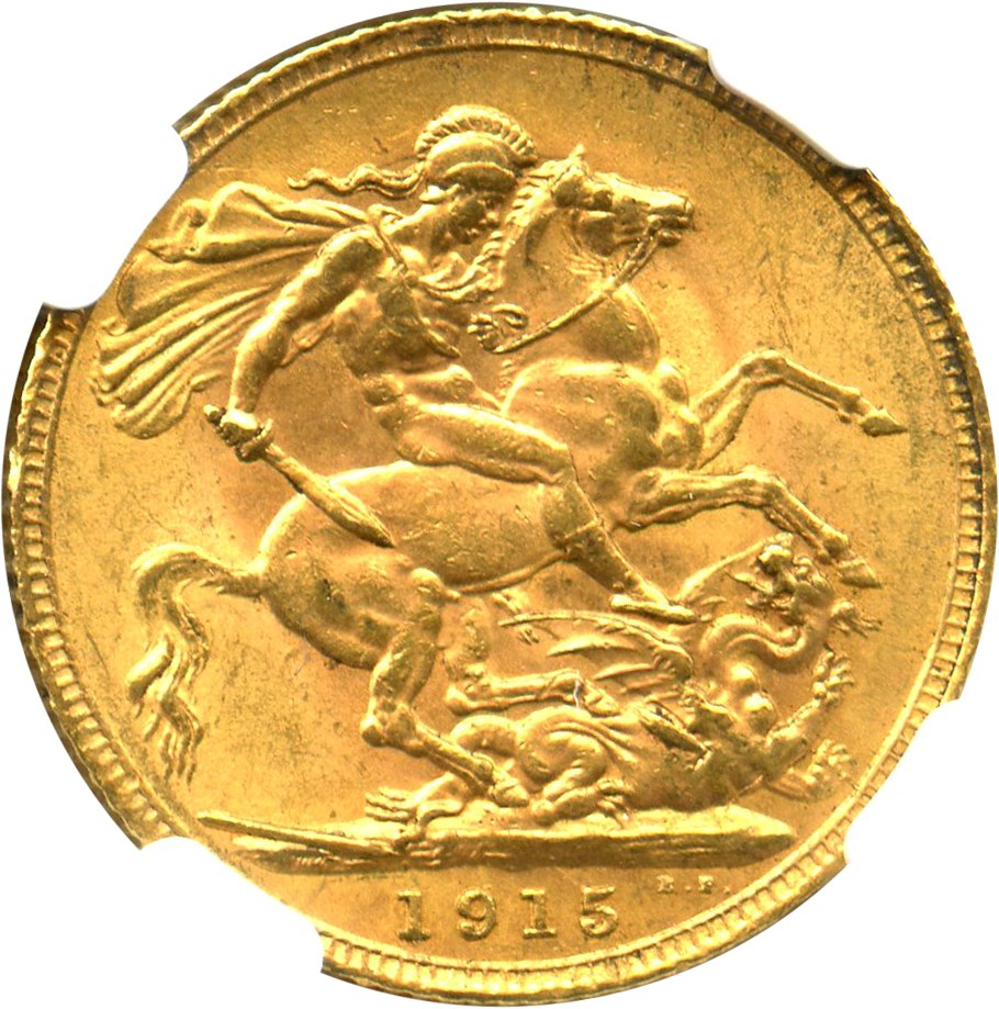 image for: Great Britain: 1915 Sovereign NGC MS63 (KM#820) 0.2354 oz Gold - Vault Value!