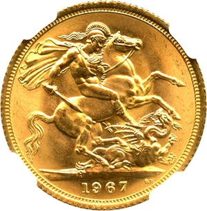image for: Great Britain: 1967 Sovereign NGC MS64 (KM#908) 0.2354 oz Gold