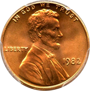 image for: 1982 1c PCGS MS67 RD (Zinc, Large Date)
