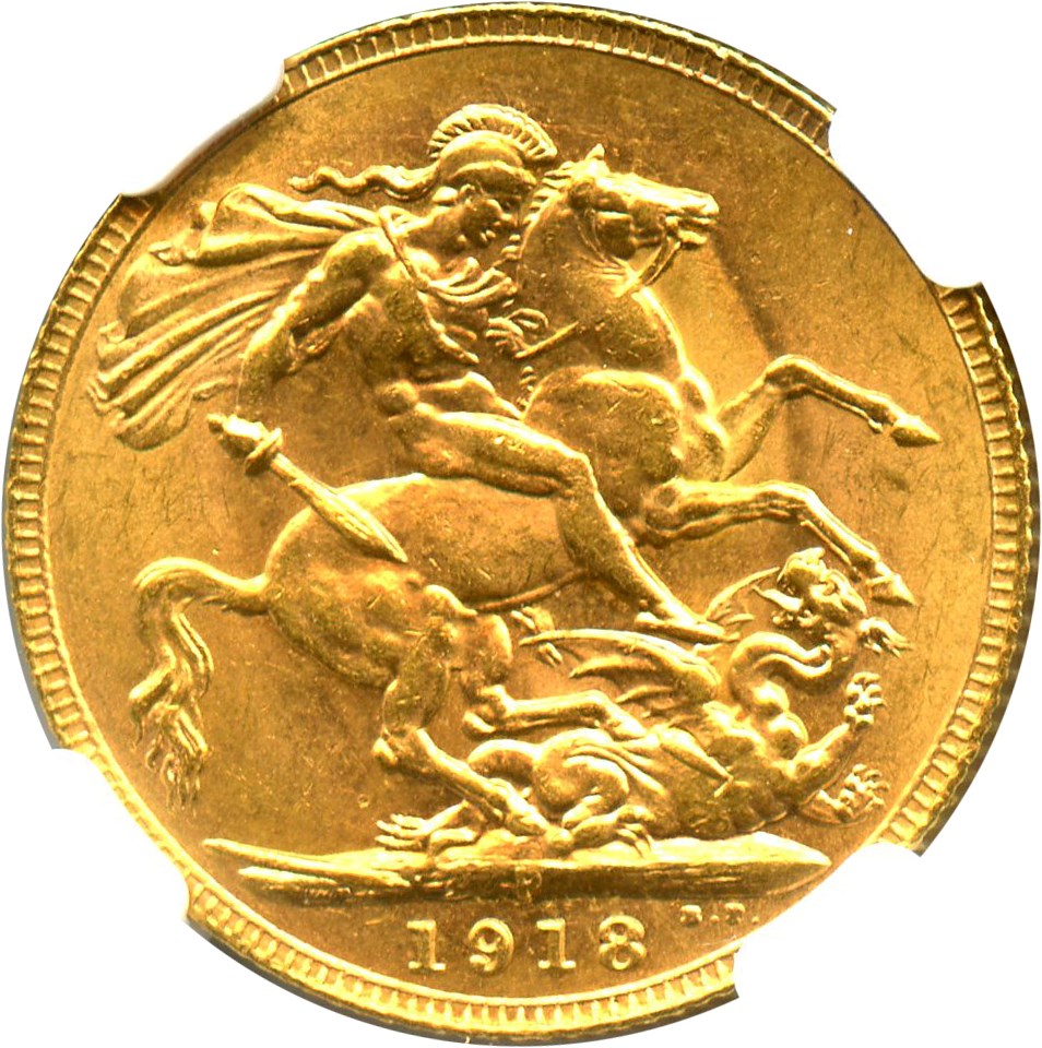 image for: Australia:1918-P Sovereign NGC MS61 (KM-29) 0.2354 oz Gold - No Reserve!