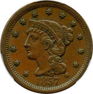 image for: 1857 1c PCGS/CAC XF45 BN (Large Date)