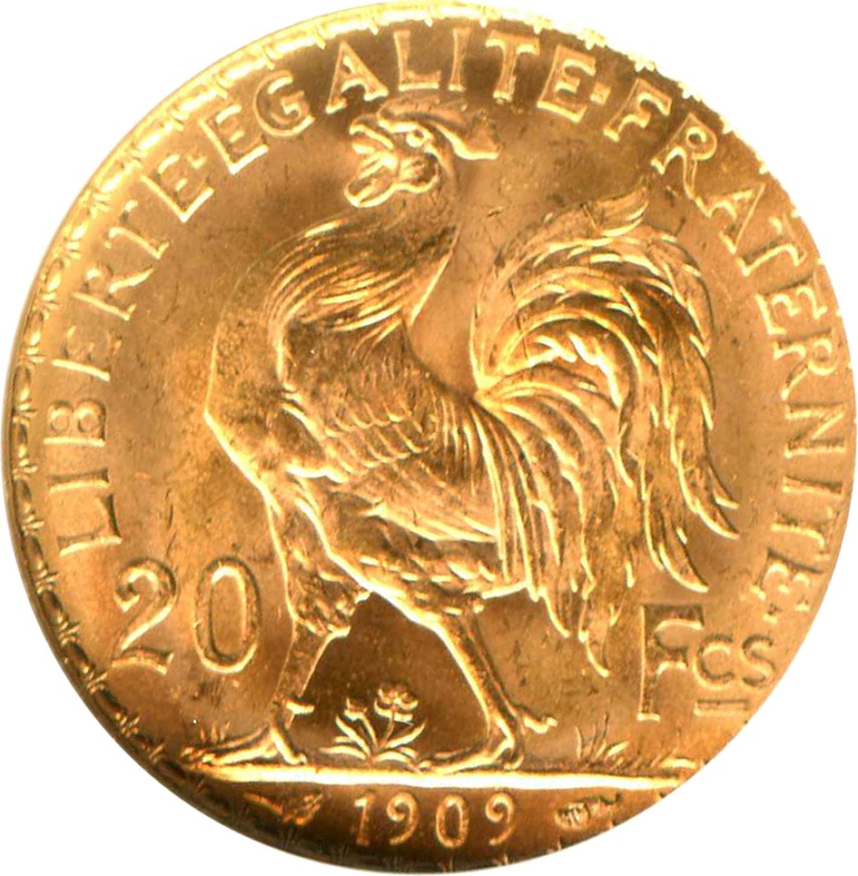 image for: France: 1909 Gold 20 Francs NGC MS64 (KM-857) .1867oz Gold