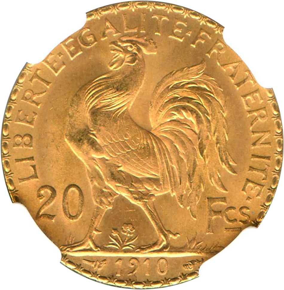 image for: France: 1910 Gold 20 Francs NGC MS65 (KM-857) .1867oz Gold