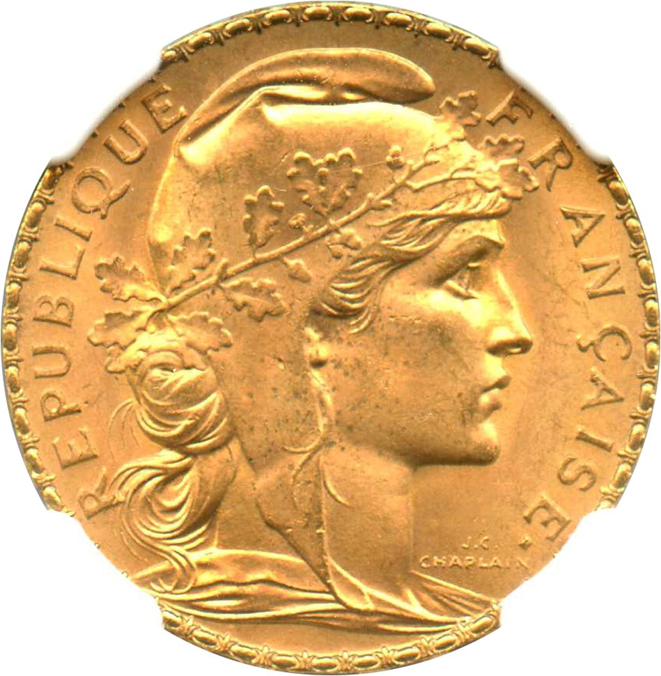image for: France: 1910 Gold 20 Francs NGC MS65 (KM-857) .1867oz Gold