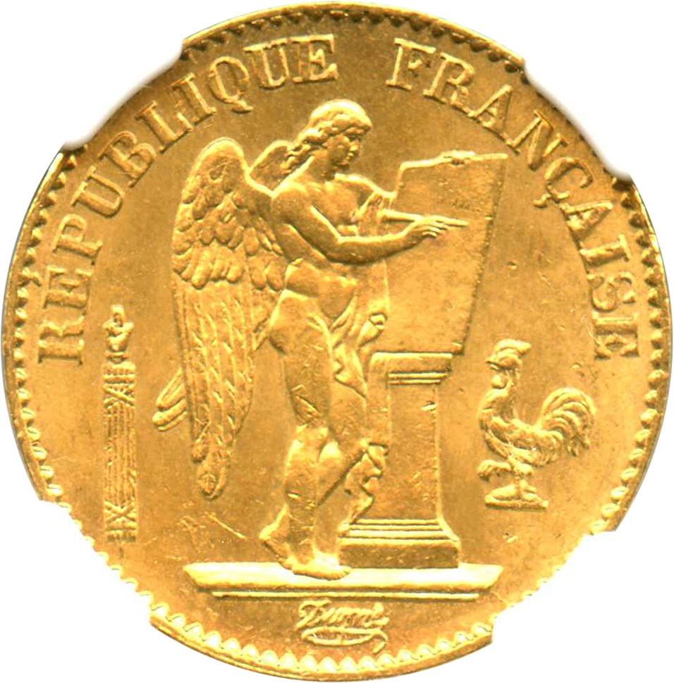 image for: France: 1875-A Gold 20 Francs NGC MS65 (KM-825) .1867oz Gold