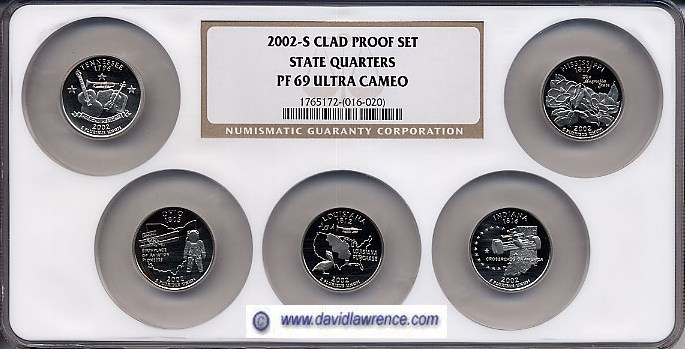 image for: 2002-S 5pc State 25c Clad Multi-Coin Holder NGC Proof 69 UCameo