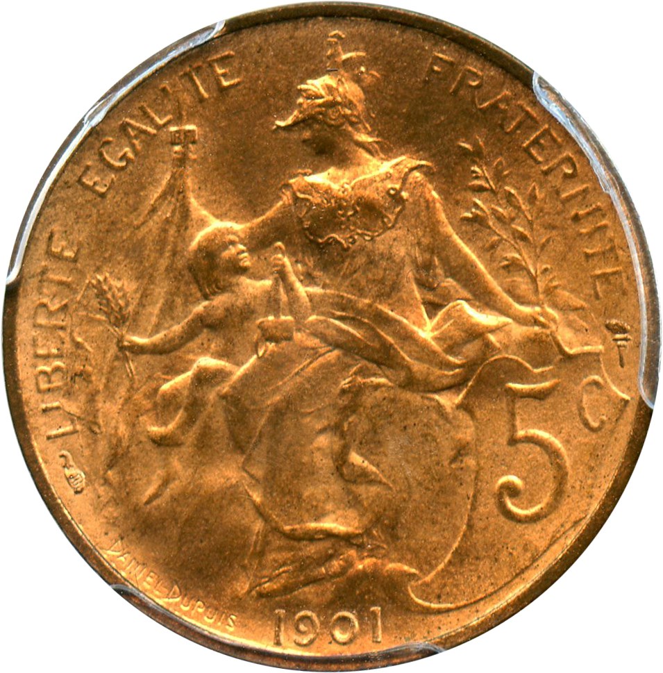 image for: France: 1901 5c PCGS Secure MS64RB (Gad-165, KM-842)