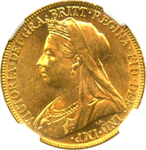 image for: Australia: 1898-M Sov NGC MS62 (KM-13) 0.2355oz Gold