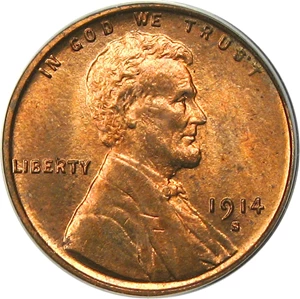 image for: 1914-S 1c PCGS MS65 RD