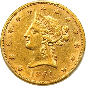 image for: 1861 $10 PCGS AU55