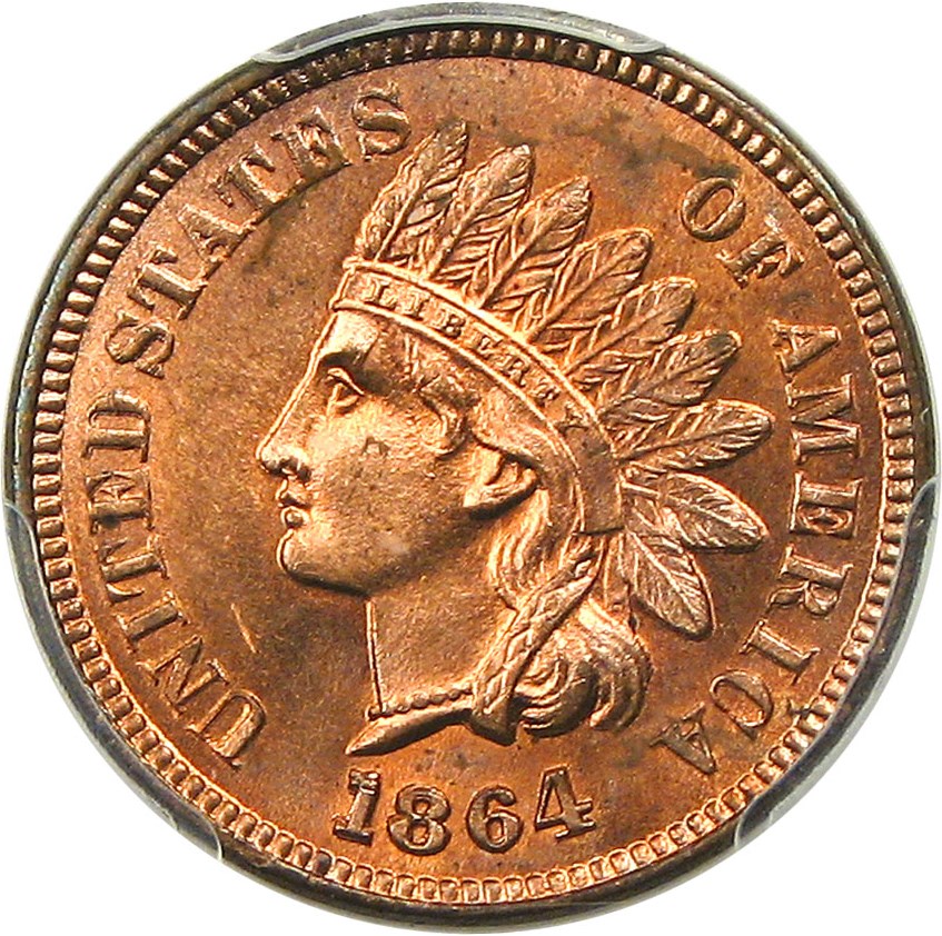 image for: 1864-L 1c PCGS MS64 RD (L on Ribbon)